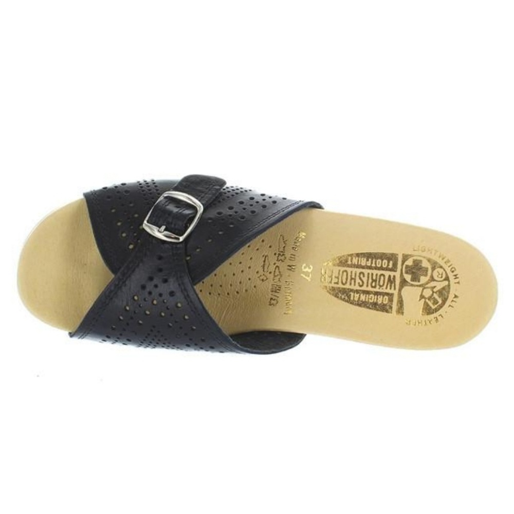 Worishofer 251 Black Leather Wedge Sandals